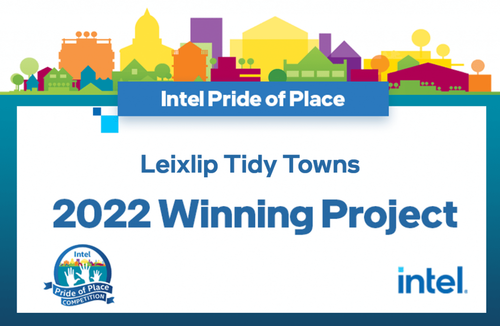 A badge from Intel Pride of Place for Leixlip Tidy Town 2022 Winning Project