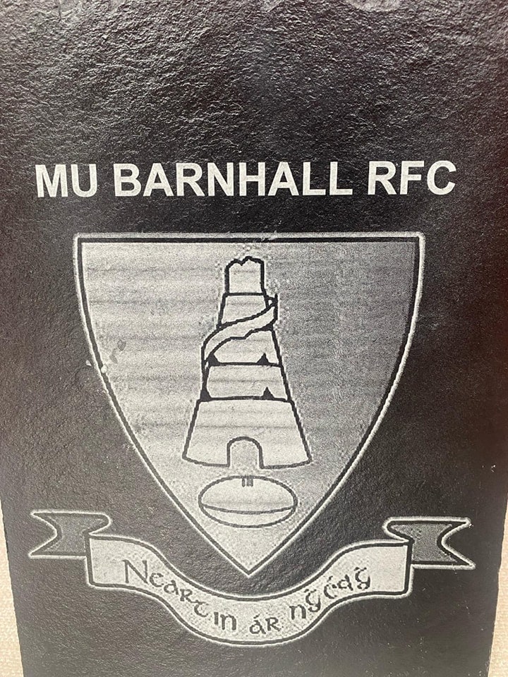 A plaque from Barnhall Rugby Club